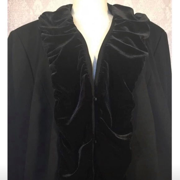 INC Plus Size Velvet Ruffled Coat. - Picture 2 of 5